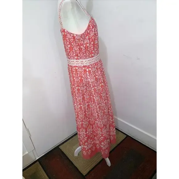 Talbots Coral Pink Voile Sleeveless Flare Maxi Dress Pockets Sundress Cotton 10P - Picture 12 of 15
